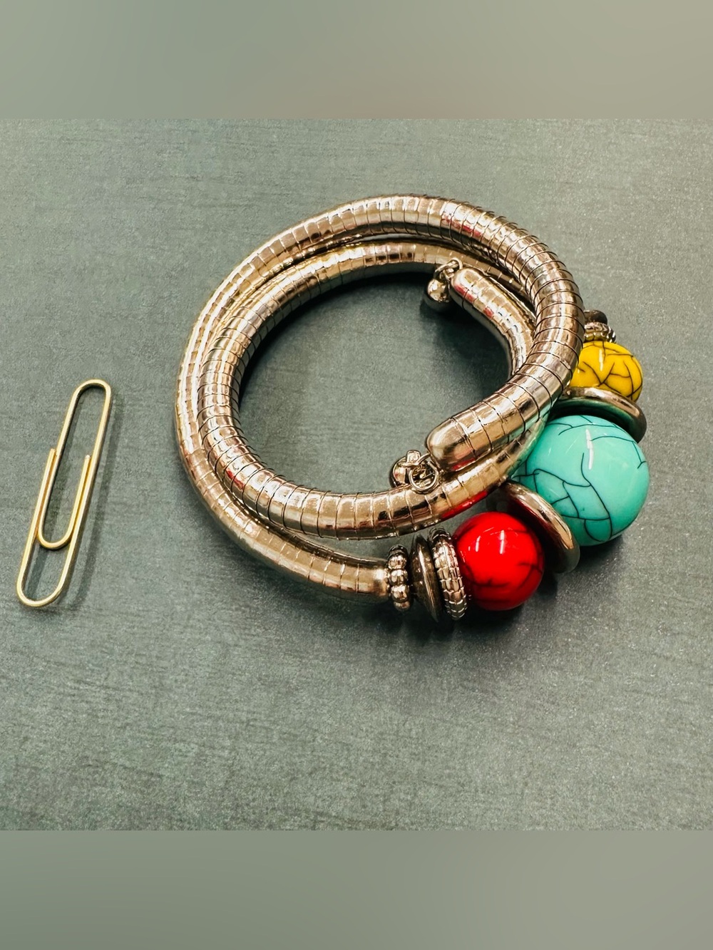 Silver Chunky Bead Snake Coil Bracelet B10